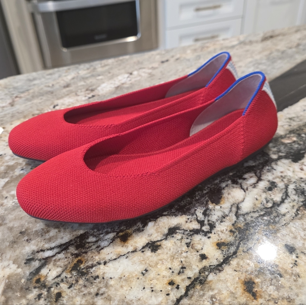 NEW Rothy's Cardinal Red Ballet Flats Size 7.5 Rounded Square Toe Slipon